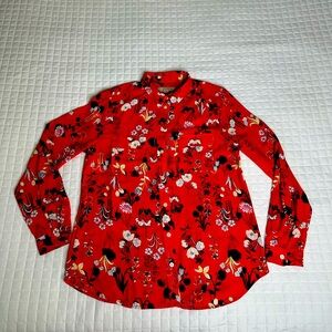 Loft Button Down Top Red with Floral Print